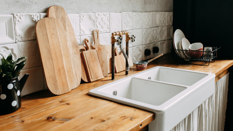 cutting boards displayed on kitchen countertop