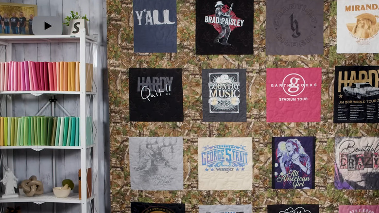 A quilt made out of old t-shirts