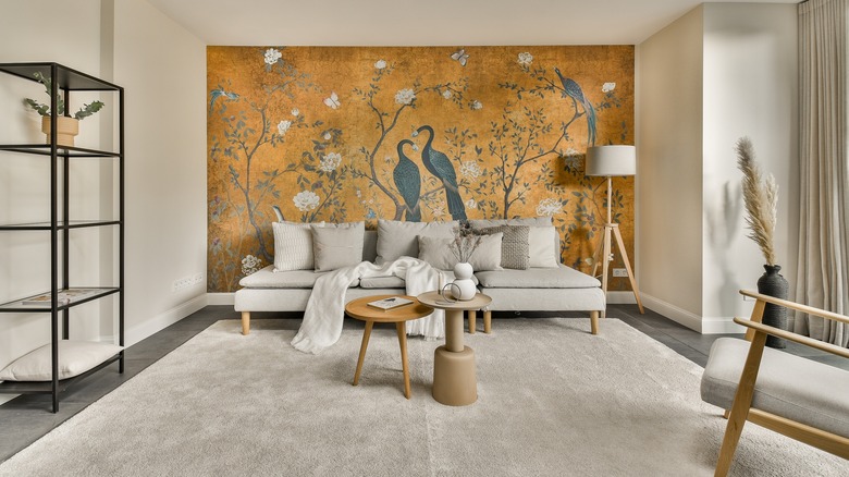 Bird mural in living room