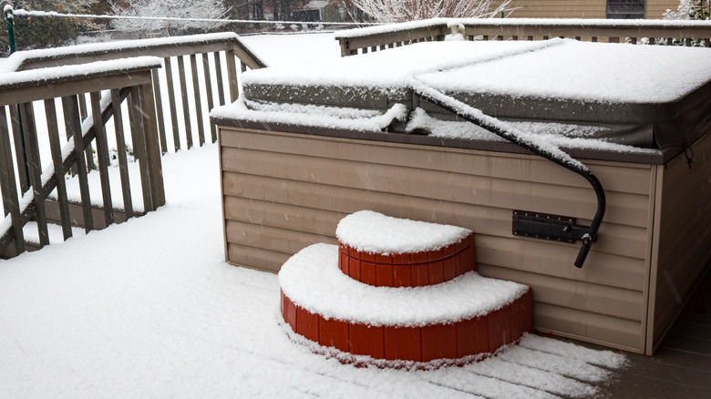 outdoor hot tub during winter