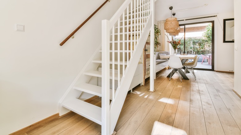 white wooden stairway
