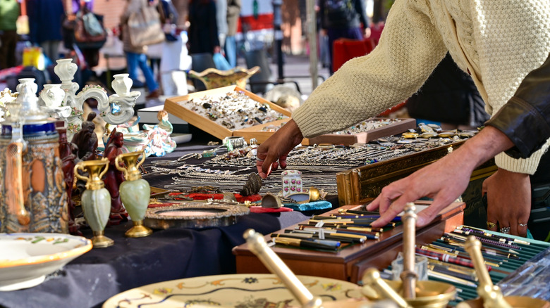 Small items on flea market table