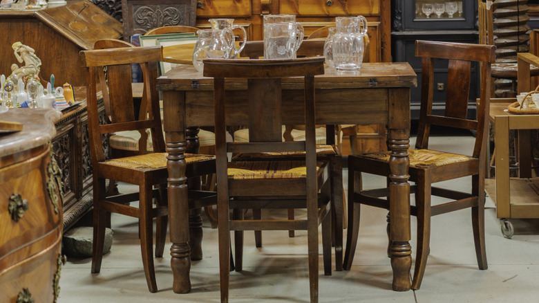 Wooden furniture in flea market