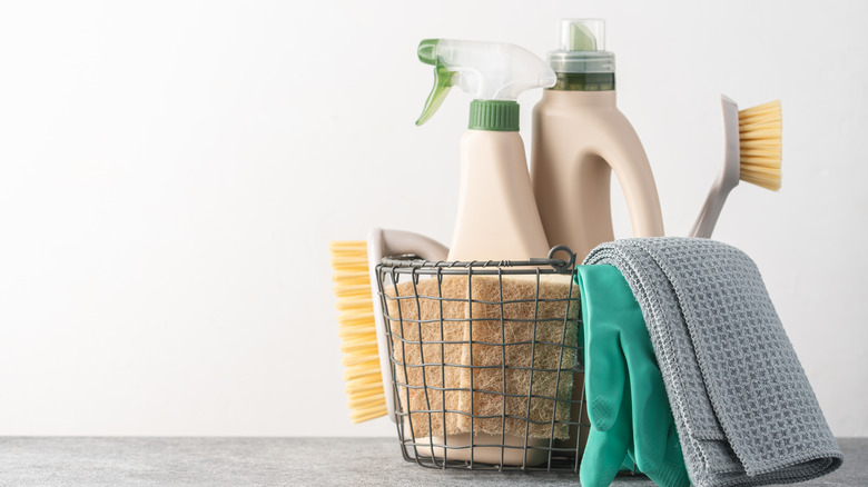basket of cleaning materials 