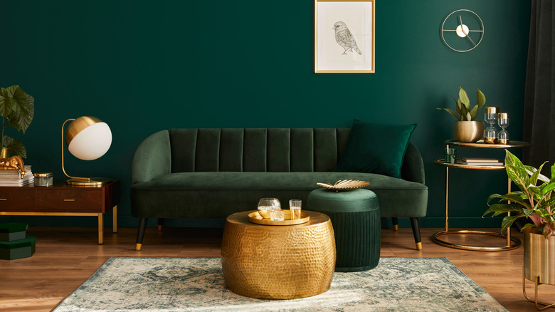 green living room with modern interior