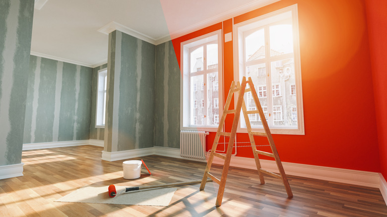 A room in a home being painted