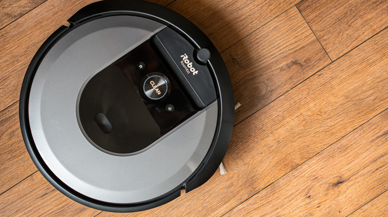 Roomba on hardwood floor