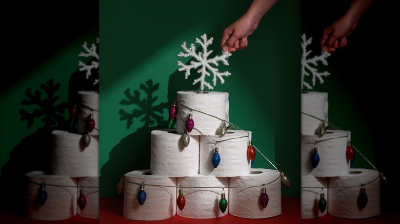 Decorated toilet paper tree