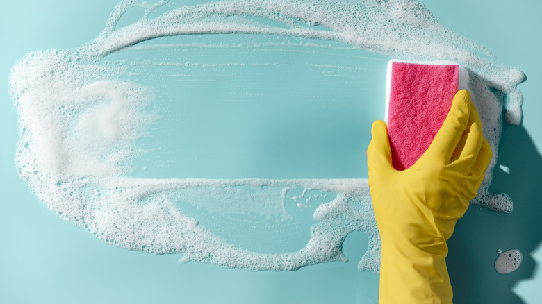 soapy product with sponge