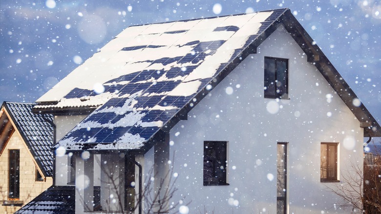 Solar panels covered in snow