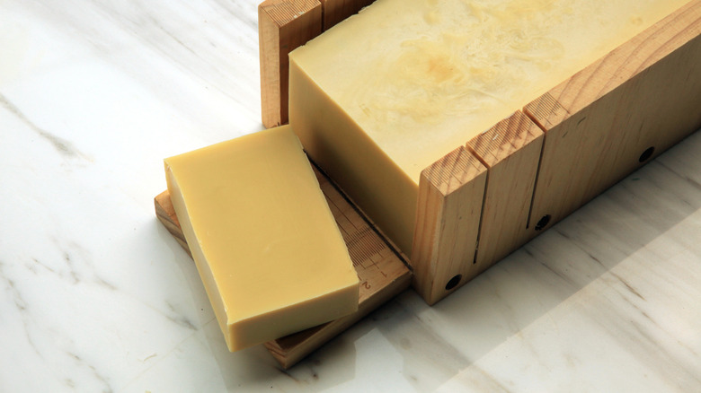Cut bar of pure Castile soap