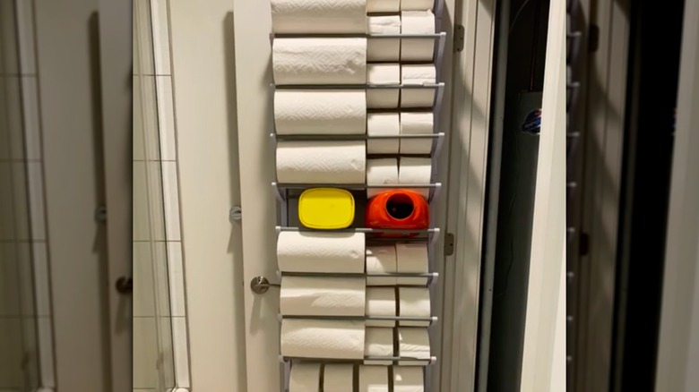 Screenshot of DIY toilet paper organizer with shoe rack