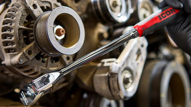 An ICON ratchet being used to work on an engine