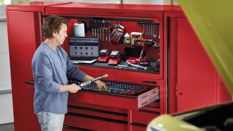 An arrangement of U.S. General tool cabinets and lockers