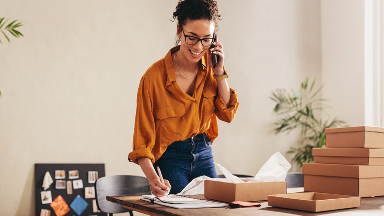 woman in small office room