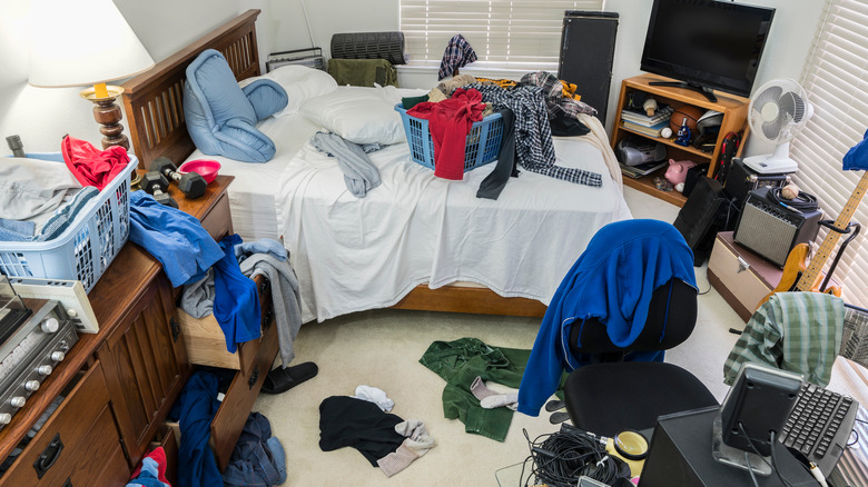 cluttered bedroom