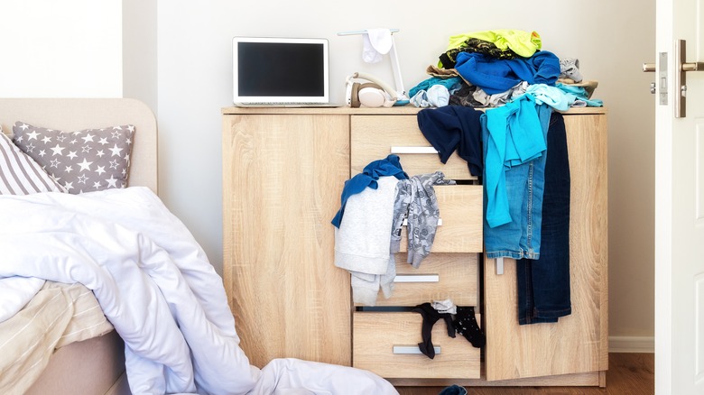 cluttered bedroom