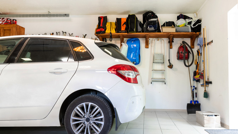 garage with storage shelf