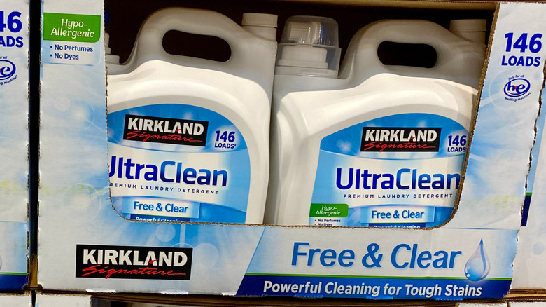 Kirkland Ultra Clean Free & Clear detergent bottles at Costco