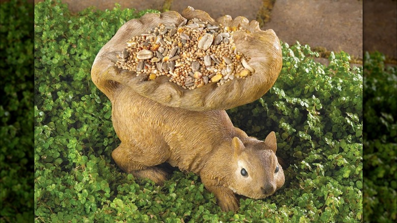 Gifts & Decor Woodland Brown Squirrel Outdoor Birdfeeder in garden