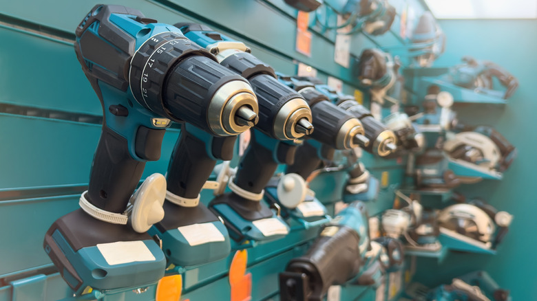 A selection of different cordless drills