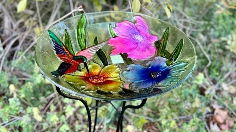 Alpine Corporation's 26-inch Multicolor Glass Birdbath Bowl with Stand