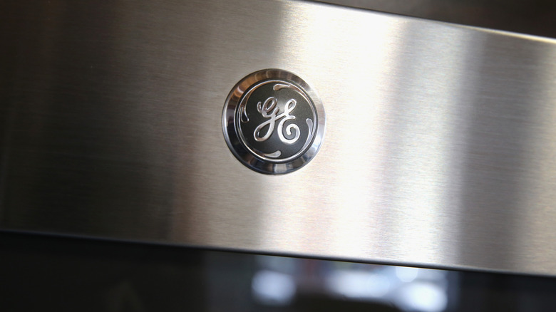 GE logo on stainless steel