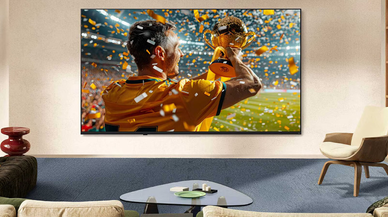 LG's 85-inch Nano AI 4K NU85 Smart TV mounted on a wall