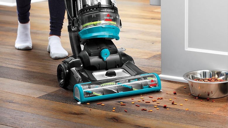 blue bissell vacuuming dog food