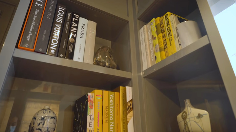 Book collection on corner shelf