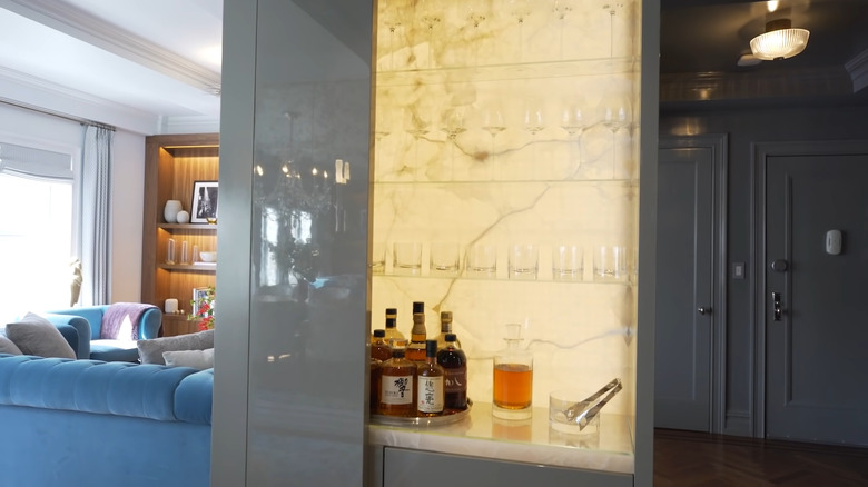 mini bar in marble wall