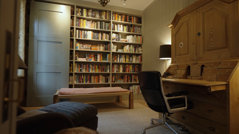 home office with bookshelves