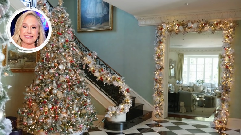 Christmas trees and garland in the Grand Foyer as the 2022 White House  Christmas decorations are