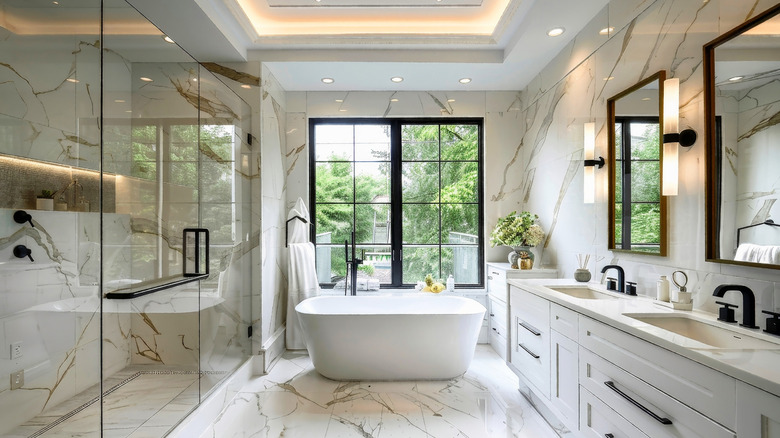 Luxurious bathroom with freestanding bathtub