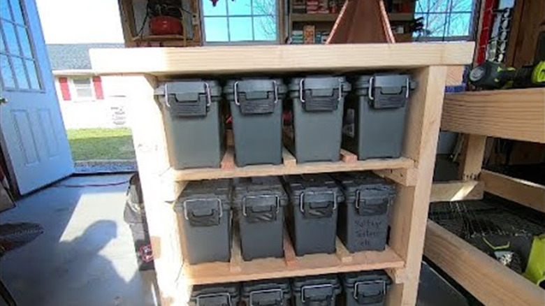 Demonstration of Ammunition boxes stacked on shelf for a clean storage setup
