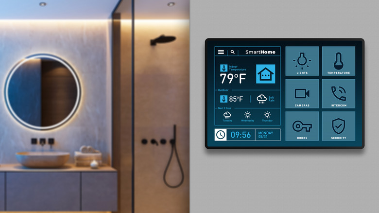 A smart tech digital control panel outside a shower in the bathroom