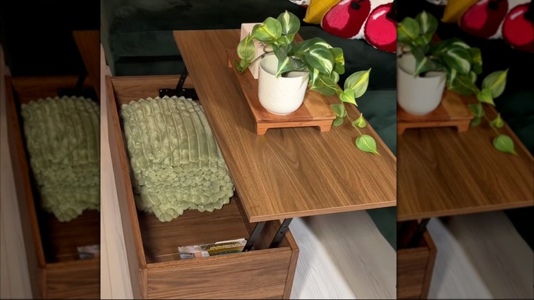 lift-top hinges on a coffee table make it easy to clear clutter in your living room