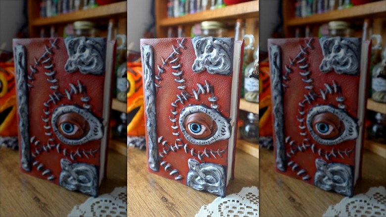 A scary grimoire made from Dollar Tree materials