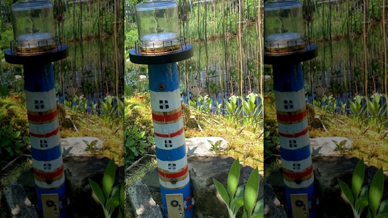 wooden handmade garden lighthouse decor