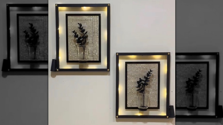 Illuminated wall art frames with flowers