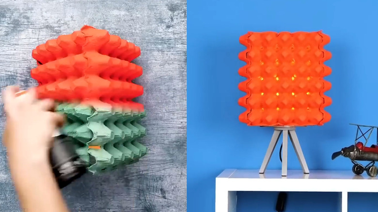 DIY lampshade made from egg cartons