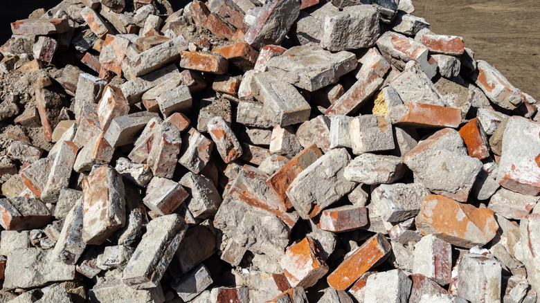 A pile of old and broken bricks