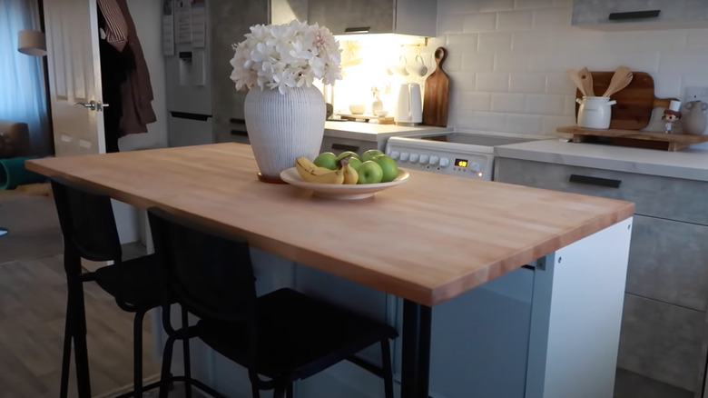 A DIY kitchen island made from IKEA KALLAX