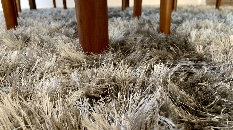 Close-up of shagpile carpet in a living room