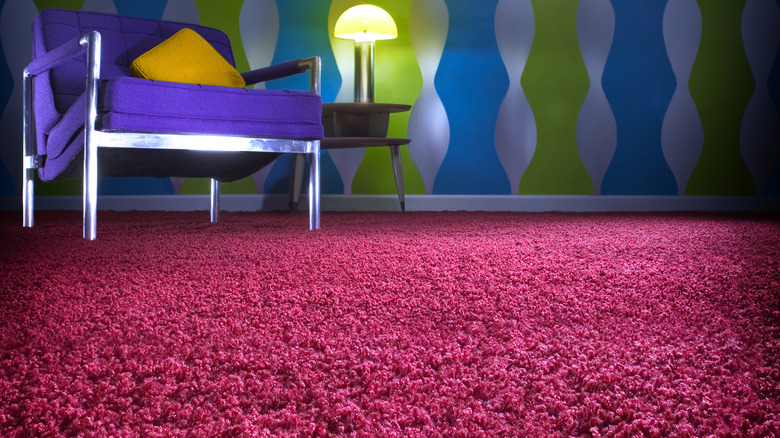 Close-up of shagpile carpet in a living room