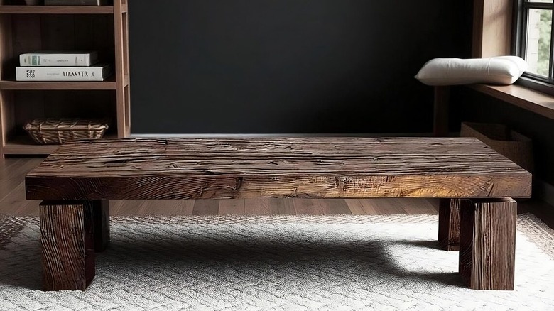 Wooden coffee table made of rough reclaimed wood