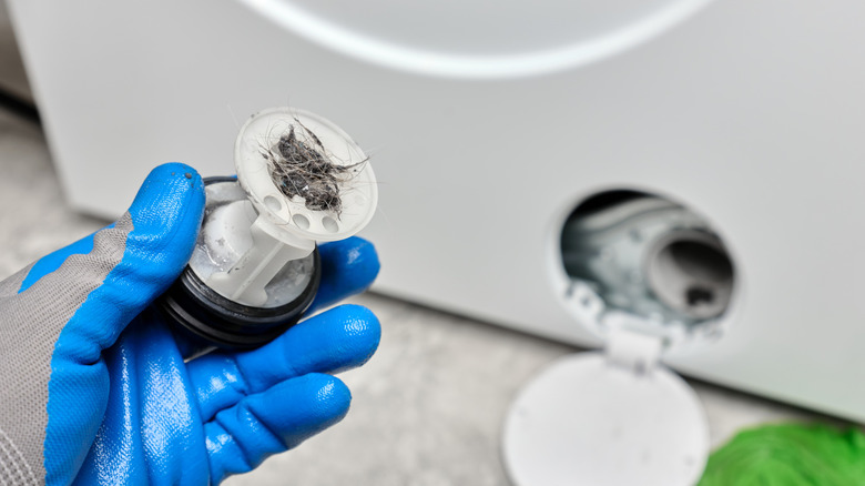 Washing machine drain filter with hair and lint