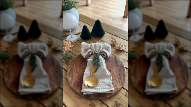 cutting board diy with bow and golden utensils