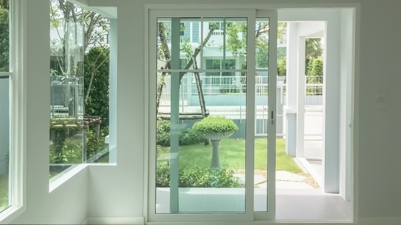 White glass sliding door