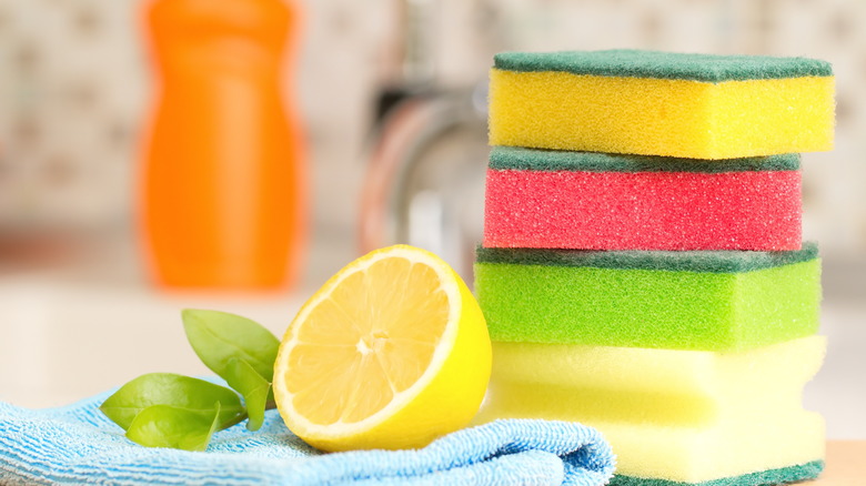 stack of sponges with lemon